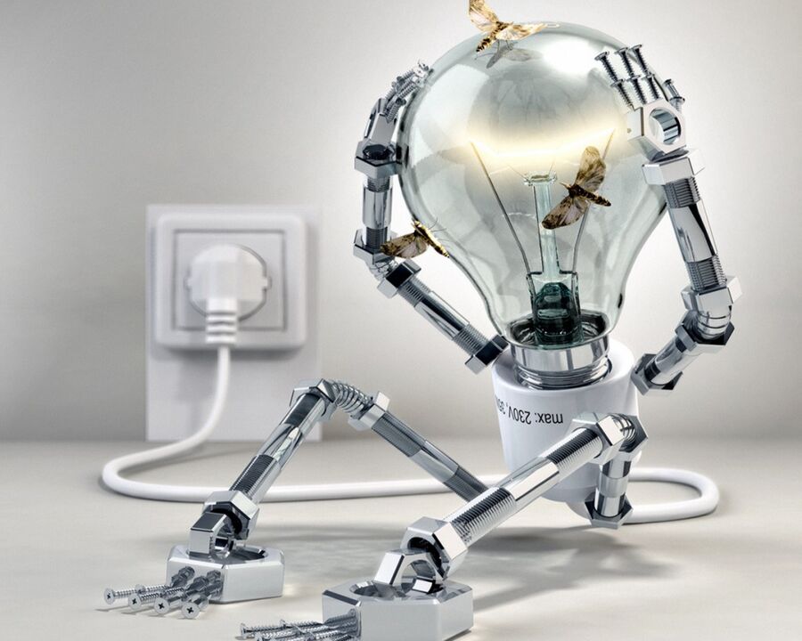 Roboter Glühbirne und Energiesparer